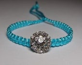 Rhinestone Button Bracelet with aqua cord