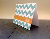 Customized Thank you notecards - Chevron Thank You Cards - Stationery Set - Notecard Set - Aqua & Orange