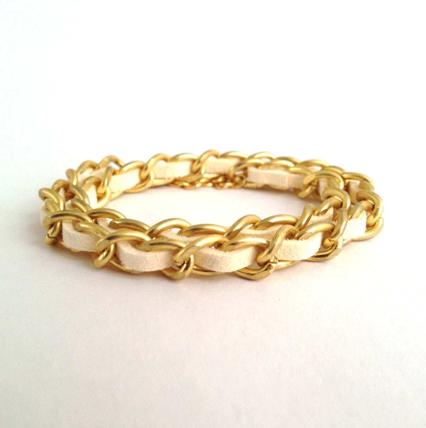 Suede Leather Woven Chain Arm Candy Bracelet - Double Wrap Bracelet Style with Adjustable Length