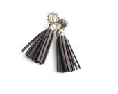 Leather Tassel Earrings, suede tassel earrings, faux suede tassels, silver boho post earrings, boho chic jewelry