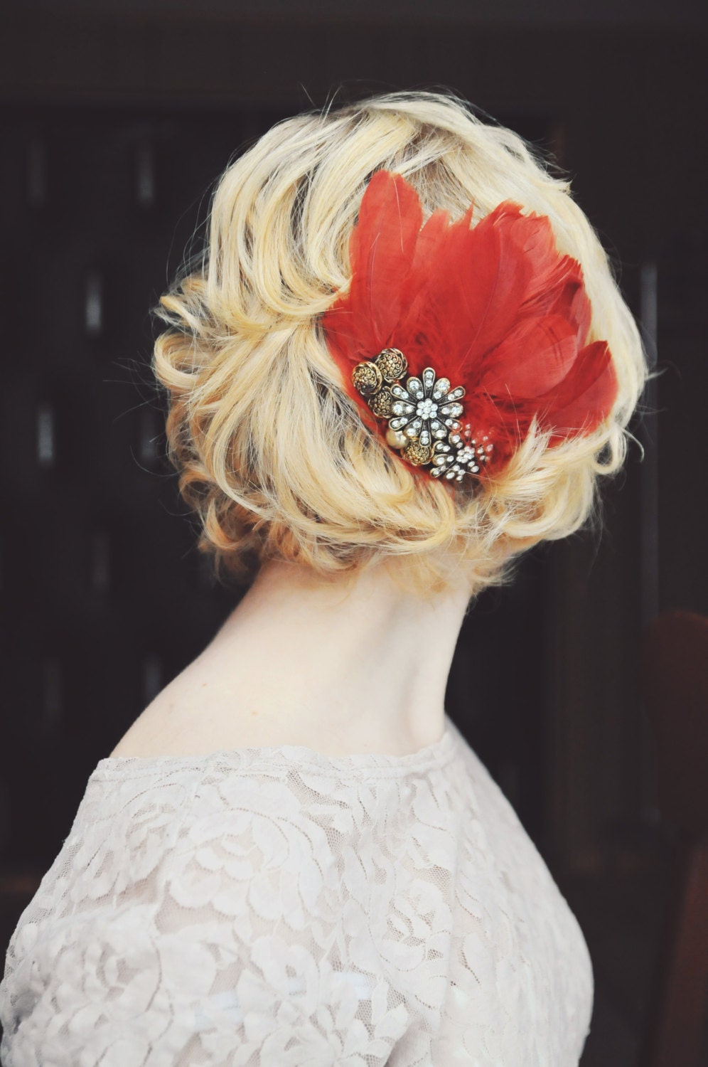 Red Wedding Fascinator Red Bridal fascinator bridesmaid fascinator prom headband hair ornaments hair accessories flower wedding hairpiece