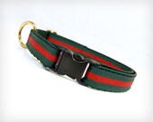 Cat Collar - "Crimson & Clover" - Red Stripe on Dark Green