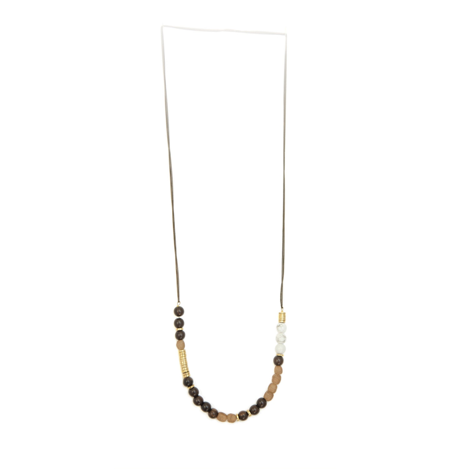GROUNDED - Tribal Inspired Beads on Chain Necklace - Tiger Ebony, Old African Glass, Howlite and Brass