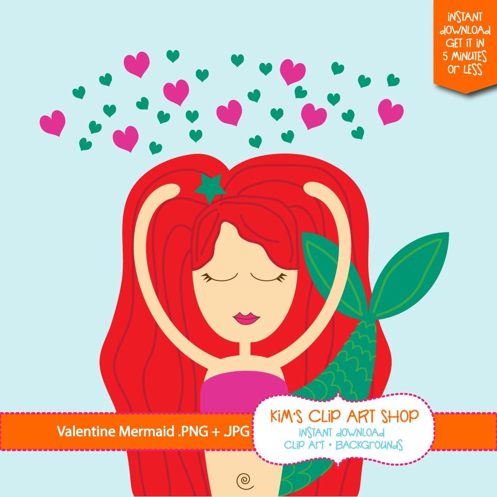Valentines Day Mermaid Clip Art Personal Use Small Commercial Use for Invitations, Scrapbooking, Card making, PNG and JPEG Il_170x135