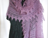 Lilac Hand Knitted Lace Kid Mohair and Silk Shawl / Wrap.