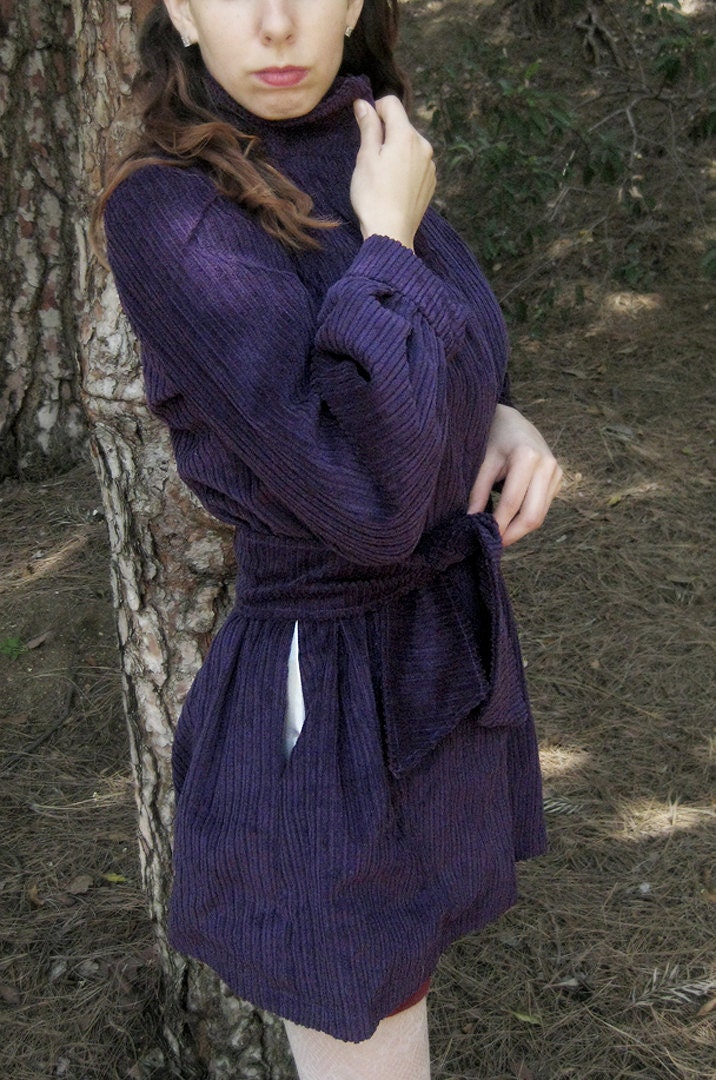 Purple Plum Cotton Velveteen Corduroy Jacket - Princess Style Sashed Coat - Size 5/6 Small