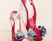 Up-cycled Guess peek toe red pump 'Gianna' heels with embellishments size 7 1/2
