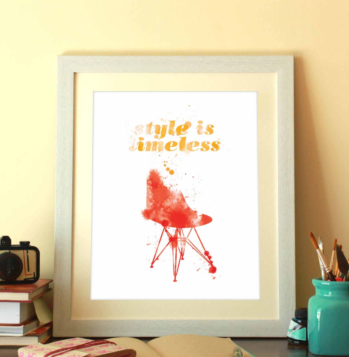 Style is timeless, A3, digital, print, art, poster, him, illustration, water color, ink, hand made, Scandinavian, Eames, Chair, Mid century