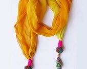 Handmade embroidered unique Tassel summer yellow Scarf colorful tribal stole traditional boho hippie india / free shipping