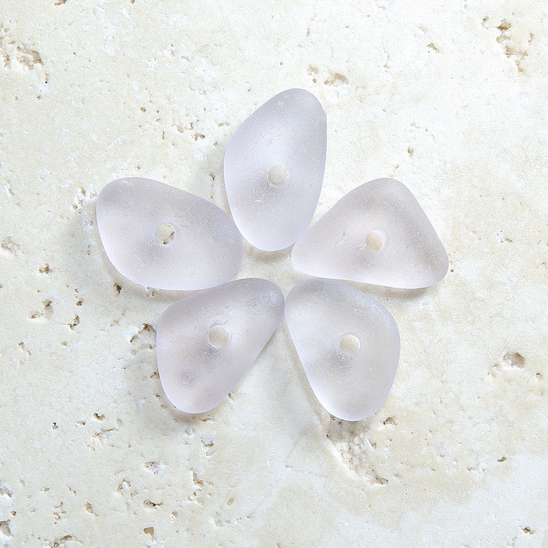 Lavender Seaglass Beads - 5 Center-Drilled Genuine Beach Glass