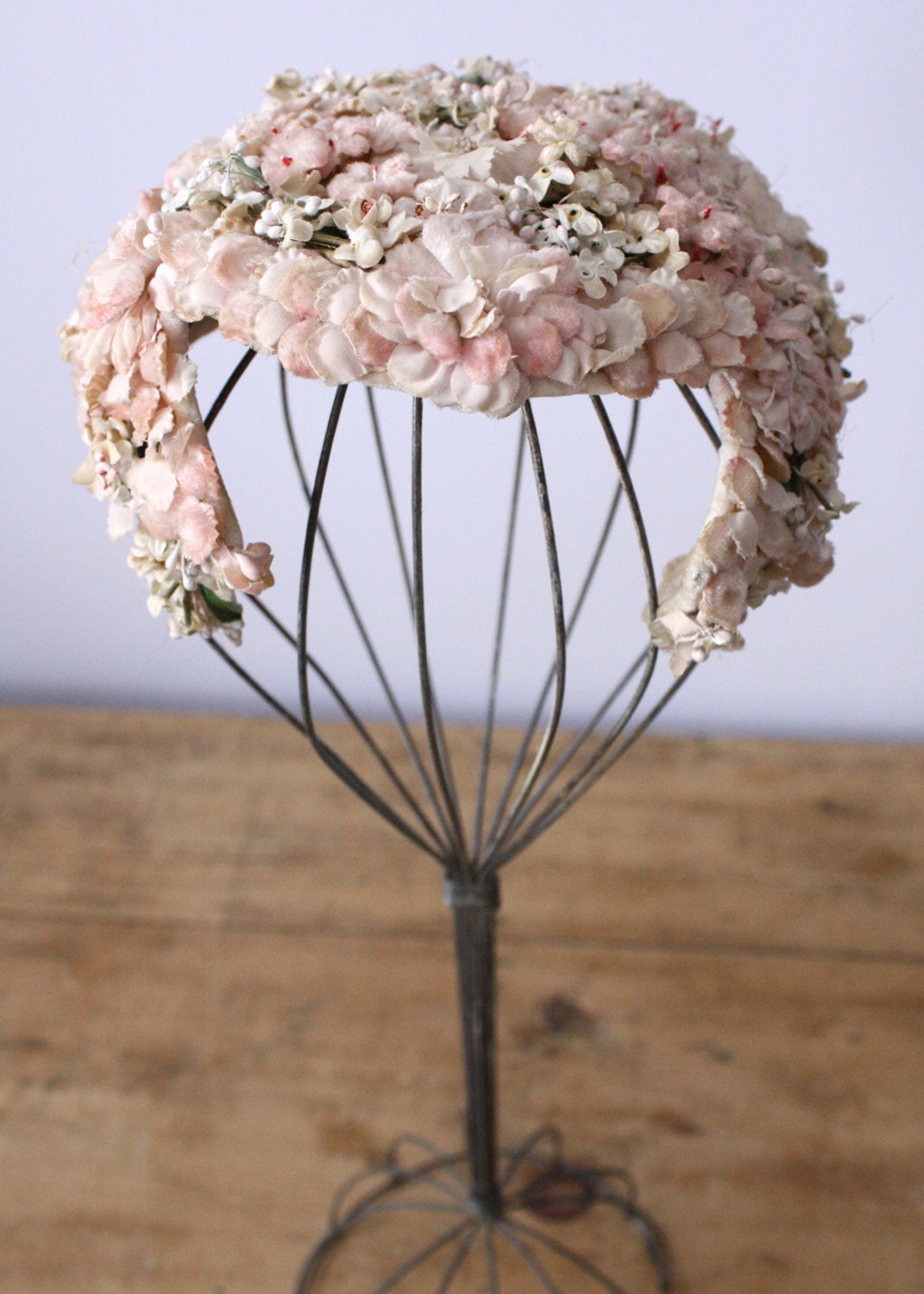 RESERVED Vintage 1940's - 1950's Flower Hat / Retro Easter Bonnet / Pink Fascinator / Velvet Flowers / Spring