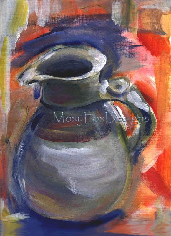 Art -- ORCAS ISLAND Jar -- Limited Fine Art Print -- Giclee Impressionistic, Blue, Orange, Free US Shipping