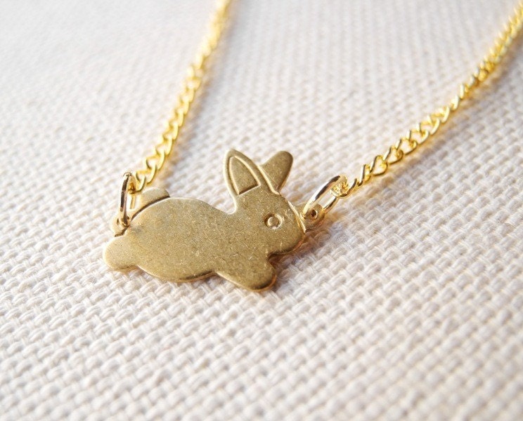 Bunny Necklace - Brass Bunny Necklace - Bunny Jewelry - Animal Necklace