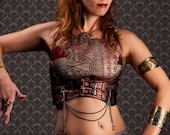 Steampunk Harness Metallic COPPER Faux Leather Underbust Bodice with Silver Gears, Buckles, Chain, and Antique Keys by Velvet Mechanism - velvetmechanism