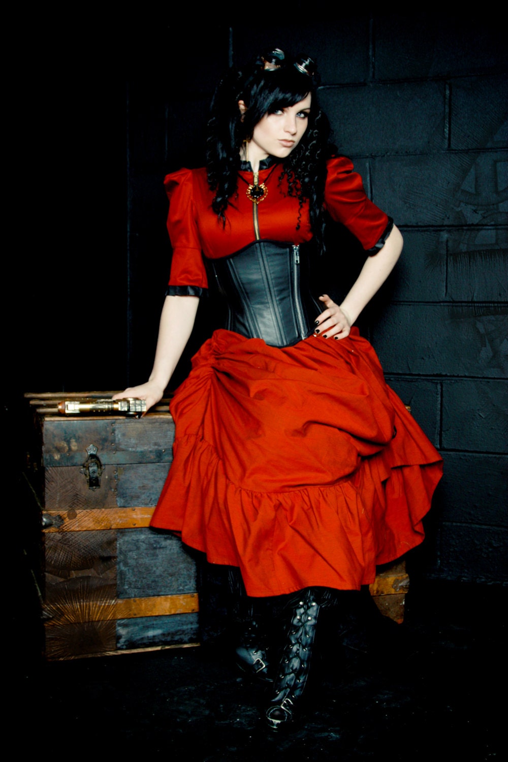 Steampunk Blouse Victorian High Neck Exposed Zipper-Custom Color and Size
