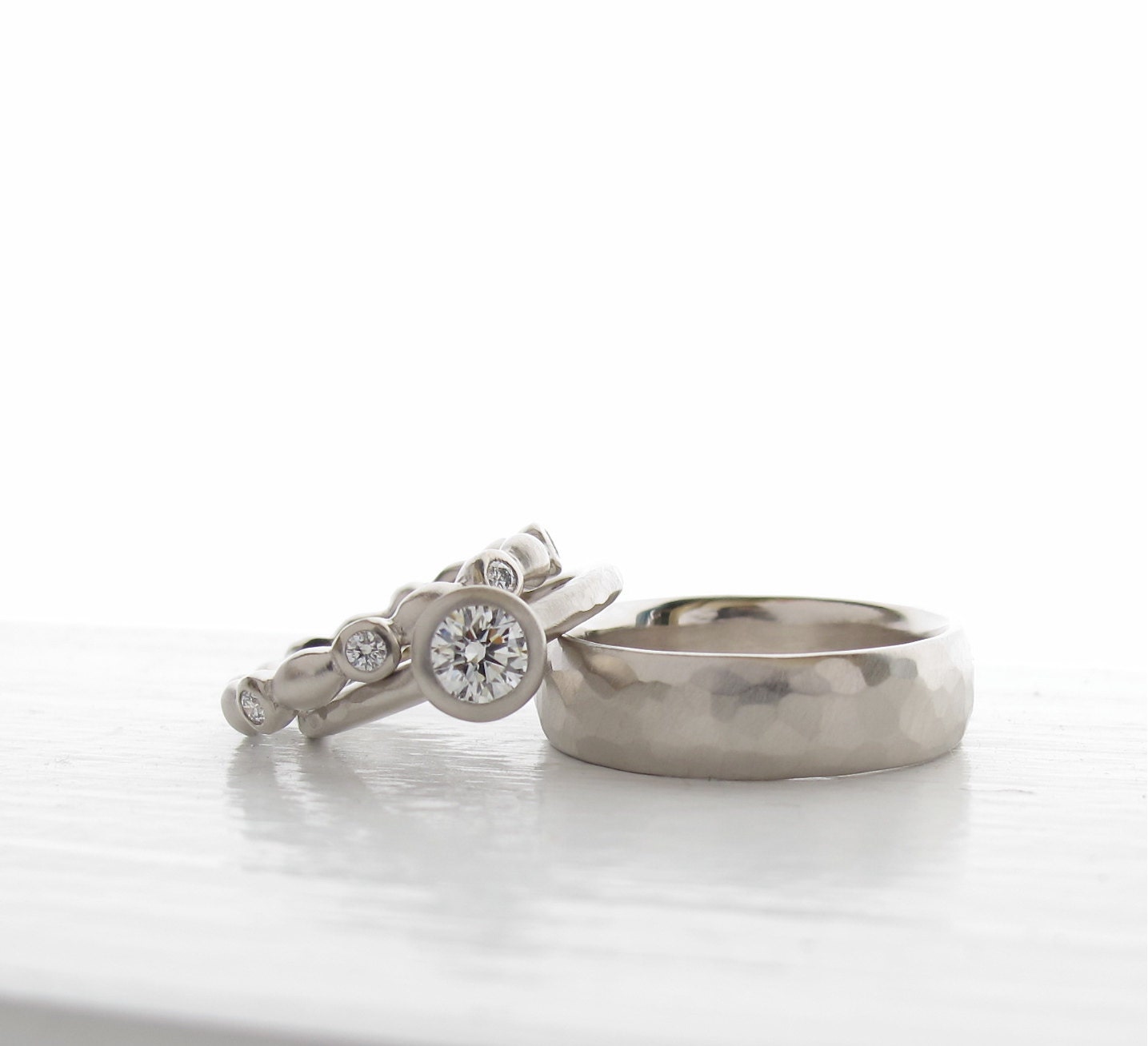 Wedding Ring Set .50ct GVS1 solitaire, eternity wedding band, wide wedding band