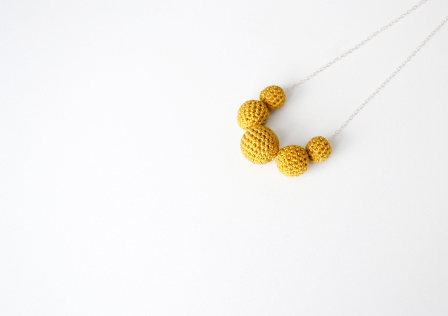 mustard yellow bridesmaids necklace, crochet beads in golden, rustic color with sterling silver chain, unique gift for her, spring fashion
