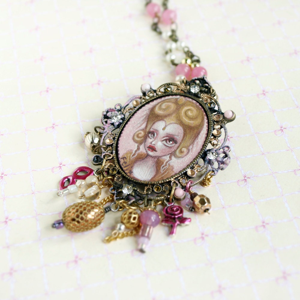 Marie Antoinette cameo necklace. shabby french inspired Antionette jewelry with original miniature illustration by KarolinFelix