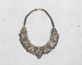 Vintage Silver Necklace : 60s 70s Tribal Filigree Beaded Choker