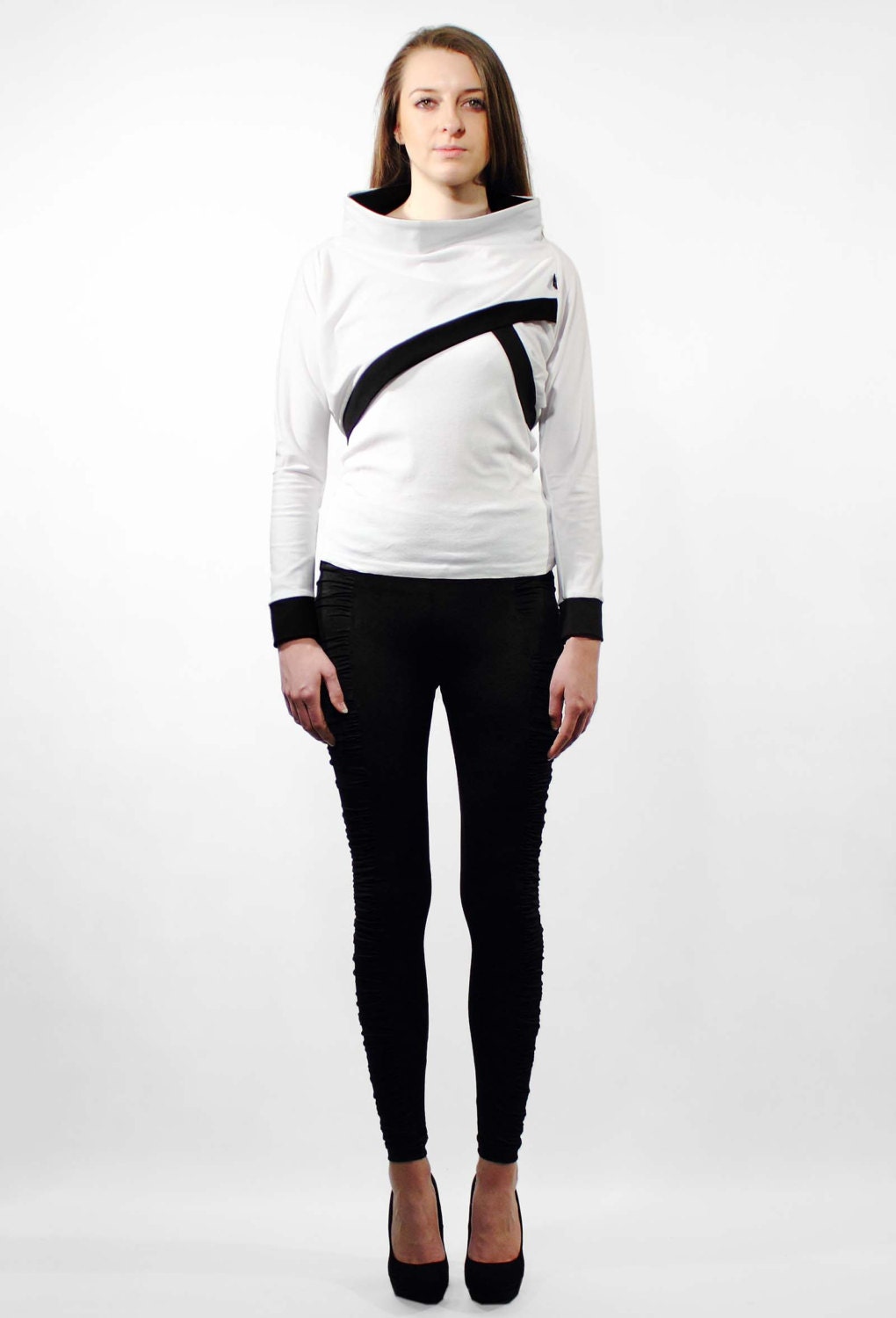 White black shrug, Cotton jersey shrug with boat neck, Womens fashion, Modern