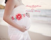 Maternity Sash - Vintage Inspired Coral & Aqua Maternity Sash - Newborn Photo Prop, Bridal Sash