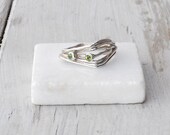 Free Form Square Ring, Sterling Silver and Olive Green Peridot, August Birthstone, Wearable Art, Size 7 Asymmetrical Ring, Spring Fashion