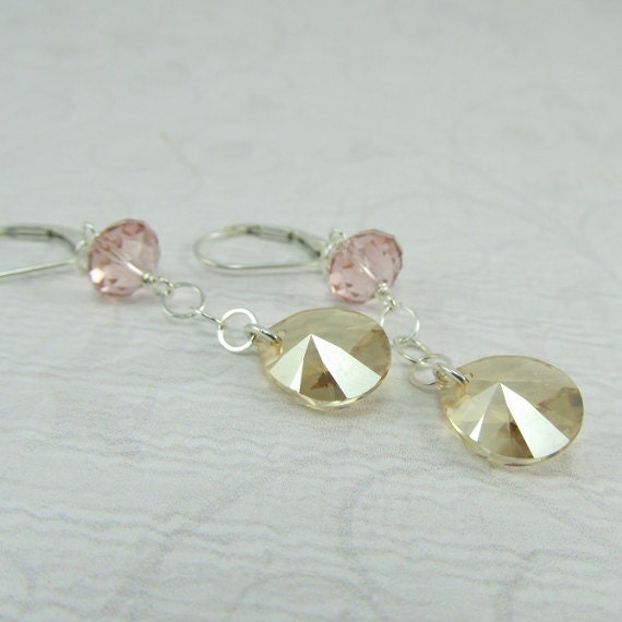Vintage Rose Golden Shadow Sterling Silver Dangle Earrings