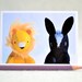 art card - post card - 3.5 x 5 print - lion and bunny animal art - notecard - blank card