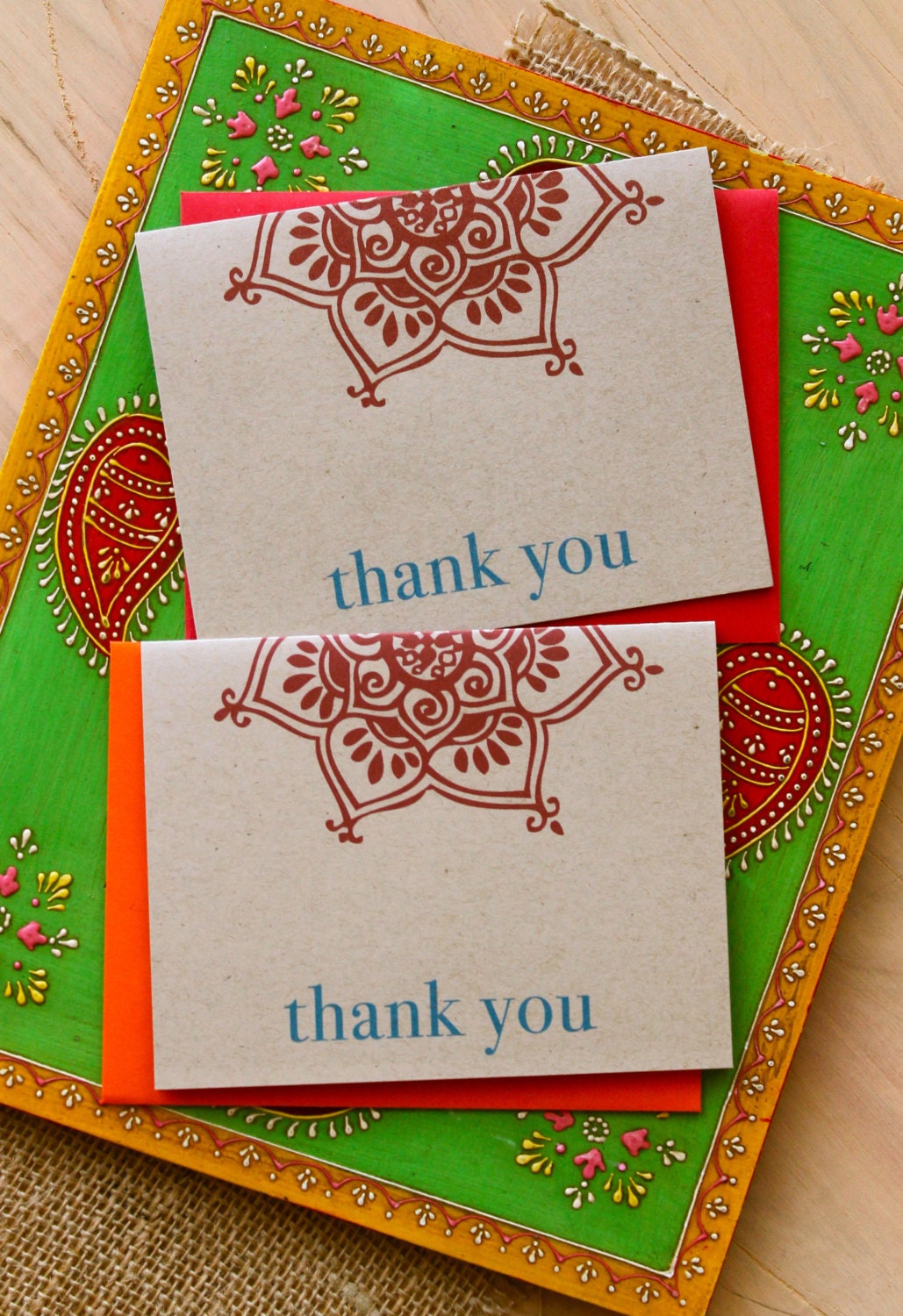 Henna Love - Modern Indian Wedding Thank You Cards, Orange, Red - Purchase to Start the Ordering Process