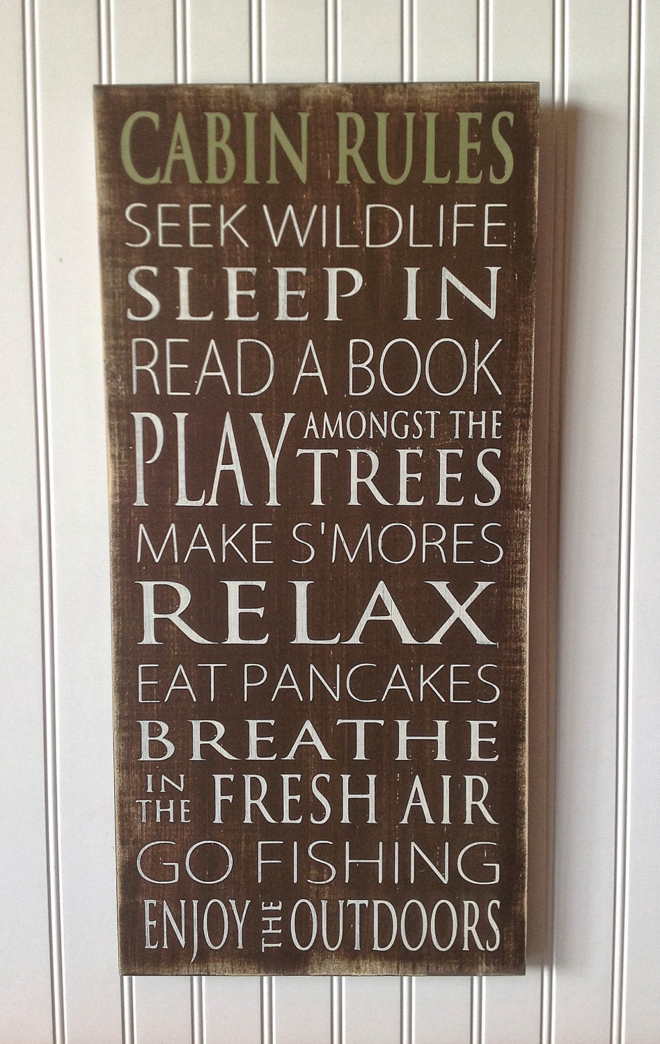 Cabin Rules Typography Art Sign - Distressed - Subway Art - Pick Your Colors