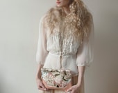 CHERRY Blossom and Peach Leather Clutch. Peach Floral Wedding Clutch.