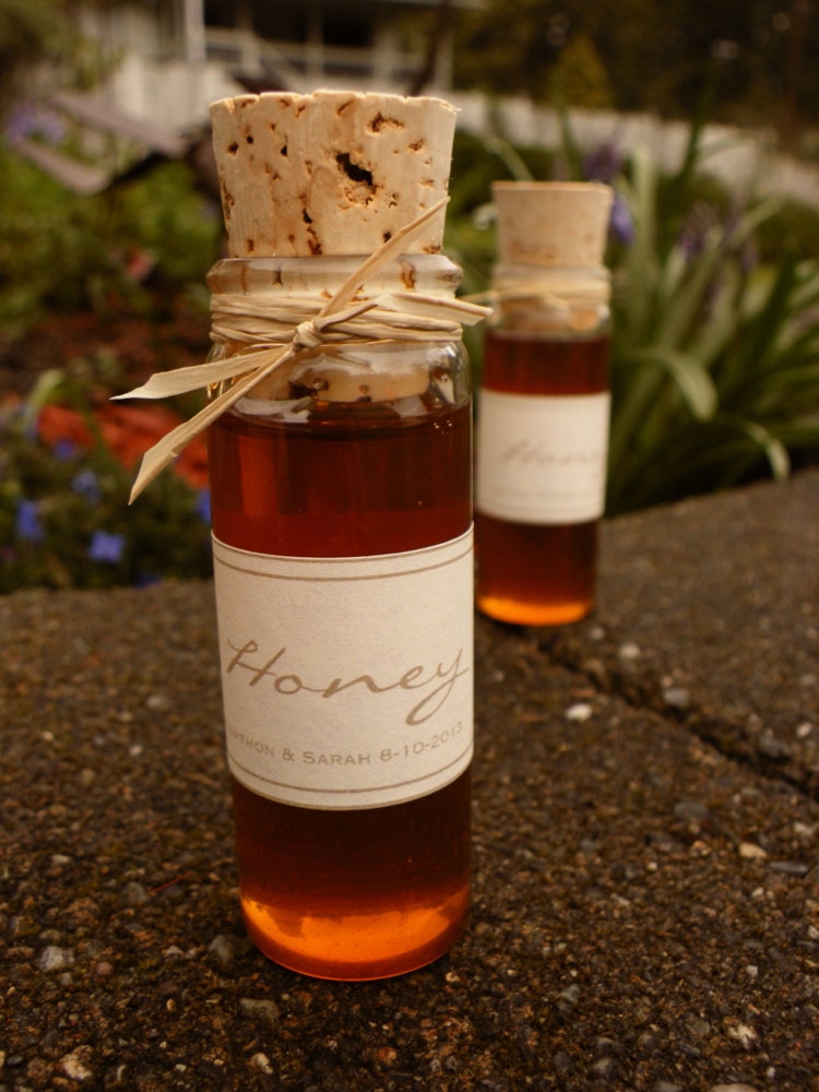 Custom Wedding Favor, Rustic Pure Raw Unfiltered Honey 1.5 oz vial