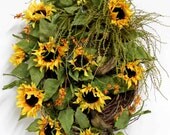 Country Wreath, Front Door Wreath, Everyday Wreath, Sunflowers, Honeysuckle, Bird Nest, Summer Wreath, Country Decor -- FREE SHIPPING