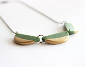 Olive Green Gold Dipped Scallops Polymer Clay Necklace