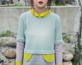 Pastel colour jumper with decorative flaps  // Hand machine knit // For her // For him - YuSquare