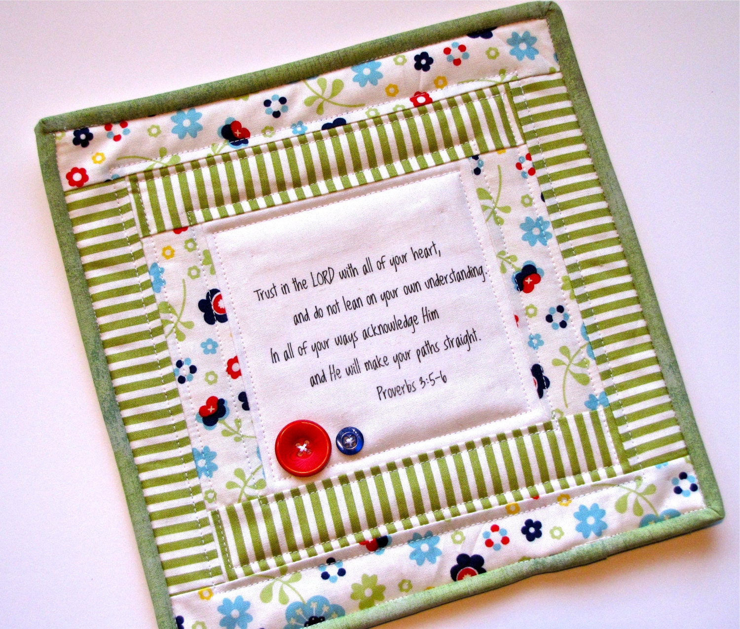 scripture mini quilt, quilted mug rug, Christian mug rug, Proverbs 3:5-6, made to order