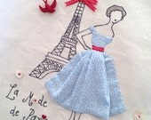 Paris 1950's French Fashion Retro Chic Eiffel Tower Tote Bag Red and Aqua