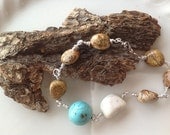 bracelet boho chic turquoise and brown wire wrapped stacker stones country bridesmaid cowgirl beach shabby chic robins egg blue white