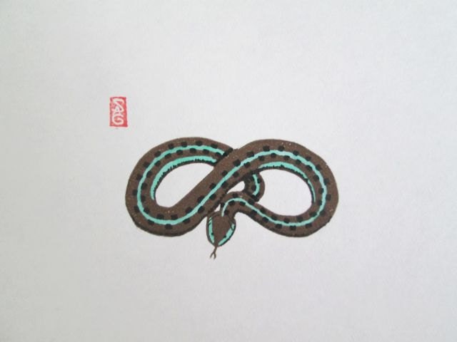 Infinite Wisdom of Snakes - Mini Garter Snake Lino Block Print