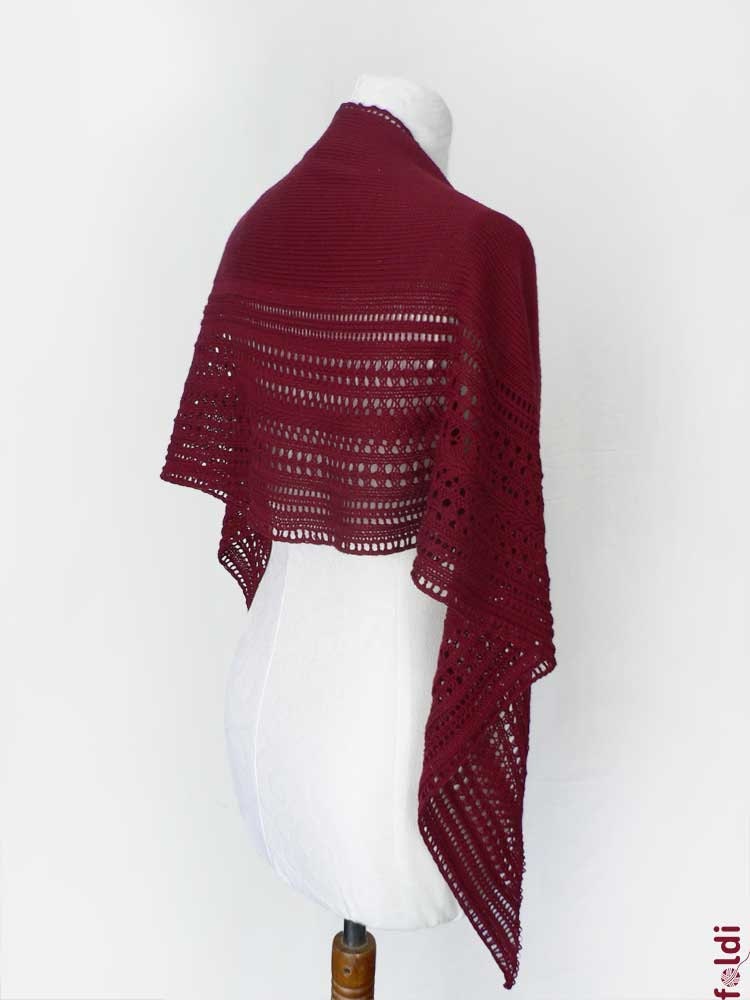 Knitted merino wool lace scarf  in red colour "Braid"