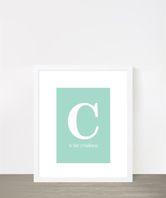 Mint green nursery print Letter C for Chelsea