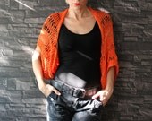 Orange Eco cotton loose weave hand knit shrug