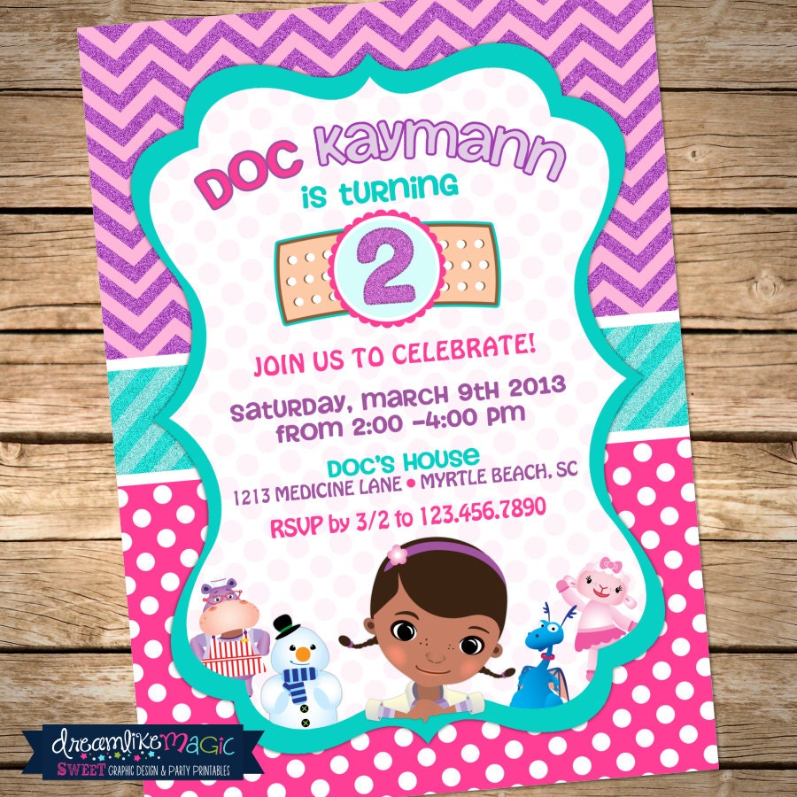 Printable Party Invitation- Doc McStuffins Inspired Design