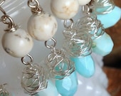 set of three pairs robins egg blue bridesmaid earring set baby blue beach destination wedding boho chic wire wrapped nest stone rustic