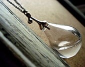 WATER necklace - delicate handblown glass TEARDROP filled with real water, second tiny silver teardrop and delicate necklace