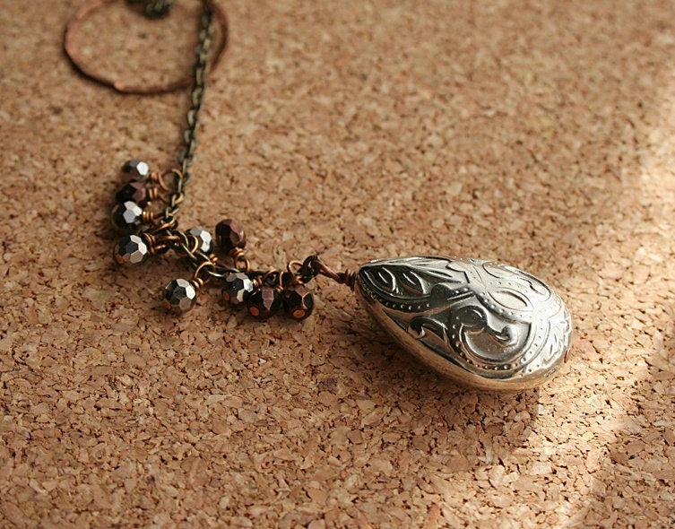Boho Lariat--Paisley Teardrop, Czech Glass, Mixed Metals