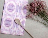 Geometric Tie-Dye Pattern Tea Towel in African Violet Purple, Bright Dish Towel, Cotton-Linen Table Setting