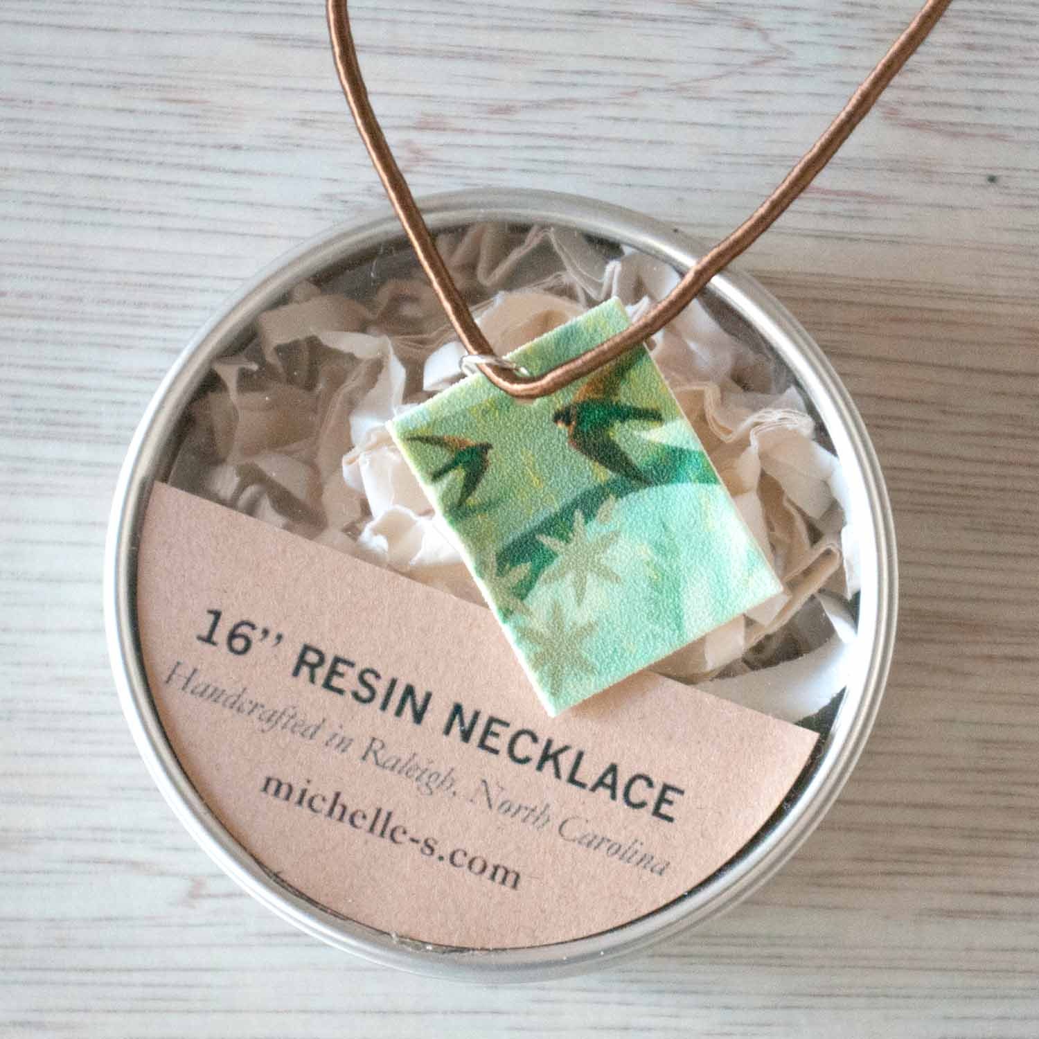Emerald Green & Grayed Jade Barn Swallow Bird Necklace