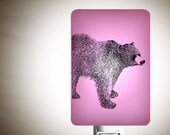 Bear Nightlight on Lilac or Lavender Pink Fused Glass Night Light - Gift for Baby Shower or Nature Lover - Black Bear Grizzly