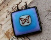 One Inch Image Pendant Blue & Mauve Butterfly